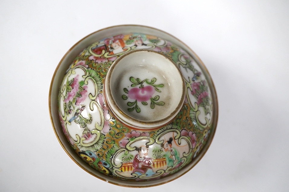 A Chinese crackle-glaze censer and two tea bowls and covers, censer 10cm wide. Condition - good